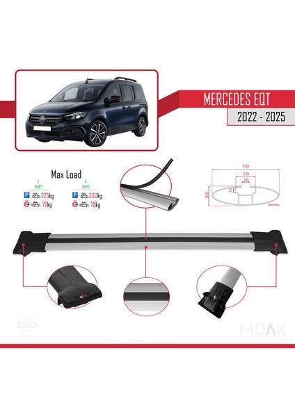 Mercedes Eqt / Citan W420 2022-2025 Arası ile Uyumlu Fly Model Ara Atkı Tavan Barı Gri 3 Adet modelleri