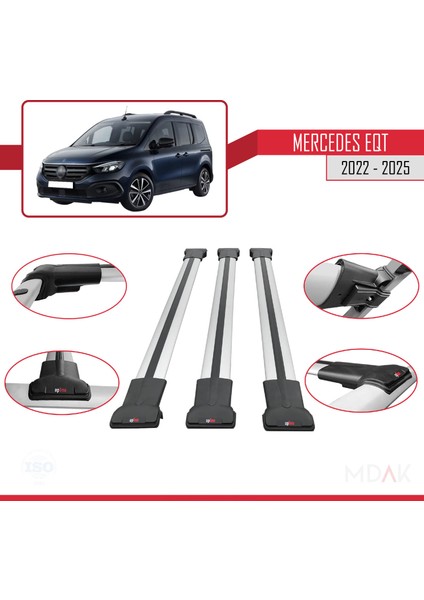 Mercedes Eqt / Citan W420 2022-2025 Arası ile Uyumlu Fly Model Ara Atkı Tavan Barı Gri 3 Adet fırsatları