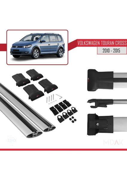 Volkswagen Touran Cross Post-Facelift 2010-2015 Arası ile Uyumlu Fly Model Ara Atkı Tavan Barı Gri 2 Adet indirimleri