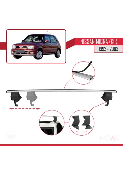 Nissan Micra 2 (K11) 1992-2003 Arası ile Uyumlu Ace-4 Ara Atkı Tavan Barı Gri 2 Adet modelleri