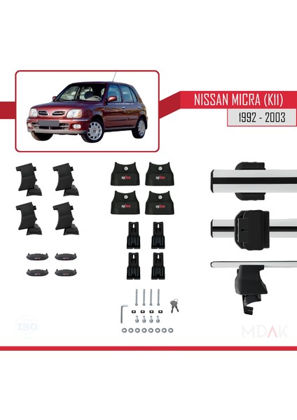 Nissan Micra 2 (K11) 1992-2003 Arası ile Uyumlu Ace-4 Ara Atkı Tavan Barı Gri 2 Adet indirimleri