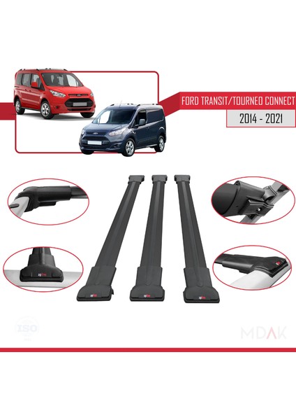 Ford Transit/tourneo Connect 2 2014-2021 Arası ile Uyumlu Fly Model Ara Atkı Tavan Barı Siyah 3 Adet fırsatları