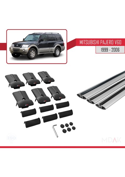 Mitsubishi Pajero (V60) 5 Kapı 1999-2006 Arası ile Uyumlu Fly Model Ara Atkı Tavan Barı Gri 3 Adet indirimleri