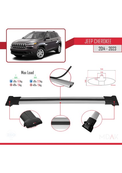 Jeep Cherokee 5 (Kl) 2014-2023 Arası ile Uyumlu Fly Model Ara Atkı Tavan Barı Gri 2 Adet fırsatları