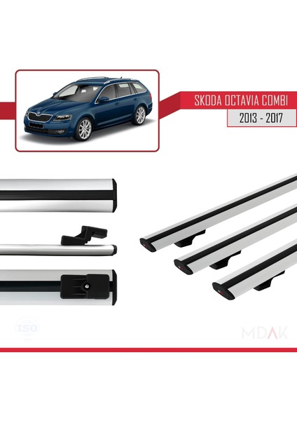 Skoda Octavia 3 (5e) Combi Pre-Facelift 2013-2017 Arası ile Uyumlu Basıc Model Ara Atkı Tavan Barı Gri 3 Adet