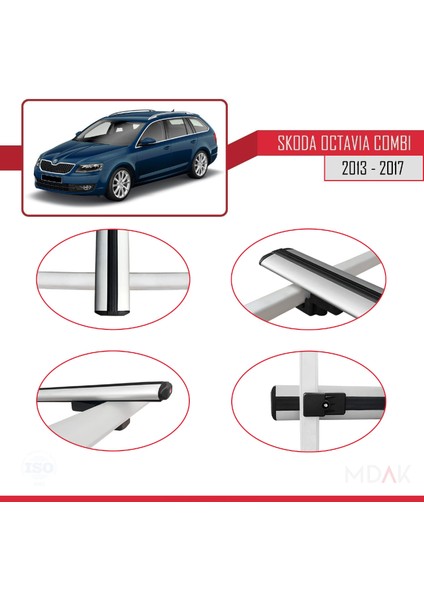 Skoda Octavia 3 (5e) Combi Pre-Facelift 2013-2017 Arası ile Uyumlu Basıc Model Ara Atkı Tavan Barı Gri 3 Adet
