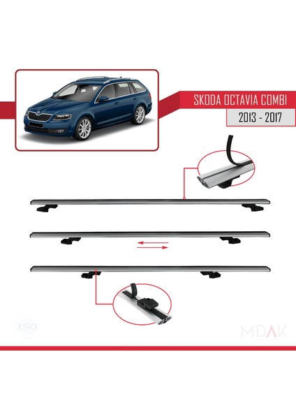 Skoda Octavia 3 (5e) Combi Pre-Facelift 2013-2017 Arası ile Uyumlu Basıc Model Ara Atkı Tavan Barı Gri 3 Adet