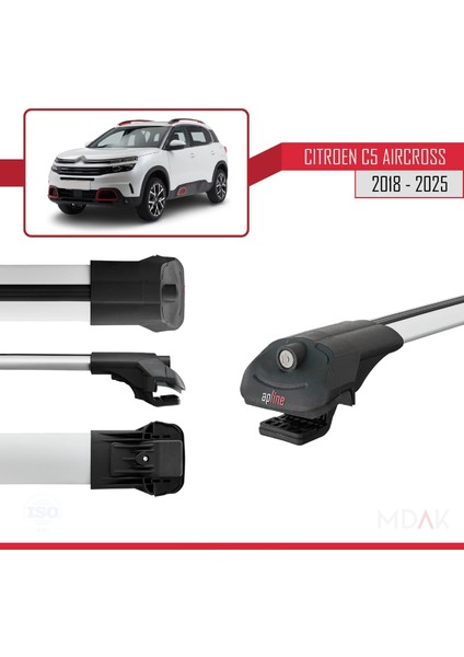 RE&AR Tuning Barre Tetto Portapacchi Per Citroen C5 Aircross 2018-2025 – 2 Barre In Alluminio Anodizzato, Carico 75 Kg, Grigio