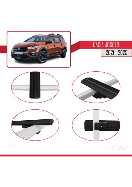 Dacia Jogger 2021 ve Sonrası ile Uyumlu Basıc Model Ara Atkı Tavan Barı Siyah 2 Adet