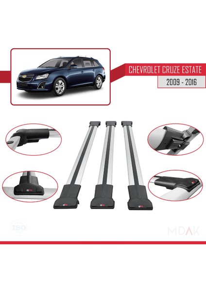 Chevrolet Cruze (J300) 2009-2016 Arası ile Uyumlu Fly Model Ara Atkı Tavan Barı Gri 3 Adet fırsatları