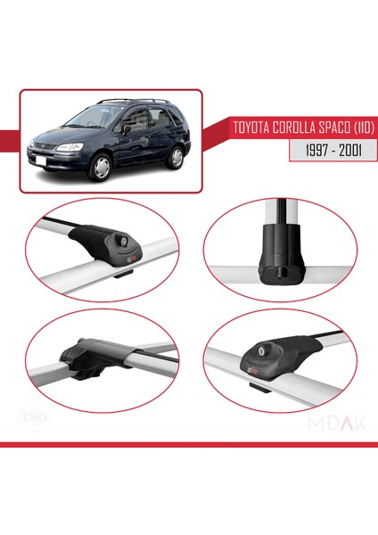 Toyota Corolla Spacio (E110) 1997-2001 Arası ile Uyumlu Ace-1 Ara Atkı Tavan Barı Gri 3 Adet fırsatları