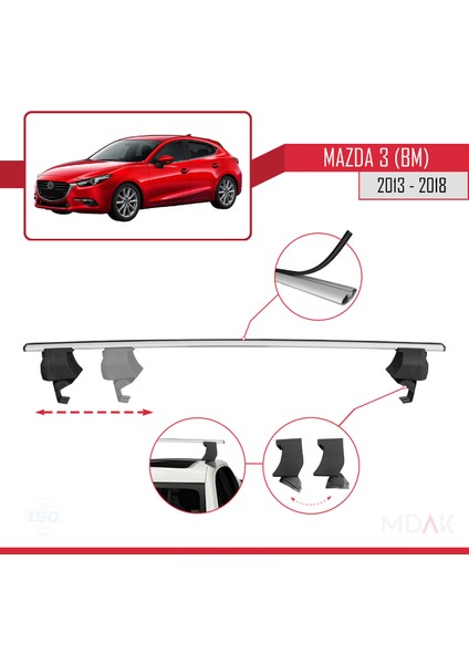Mazda 3 Iıı (Bm) 2013-2018 Arası ile Uyumlu Ace-4 Ara Atkı Tavan Barı Gri 2 Adet modelleri
