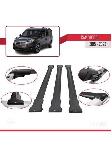 Ram V1000 2015-2022 Arası ile Uyumlu Fly Model Ara Atkı Tavan Barı Siyah 3 Adet fırsatları