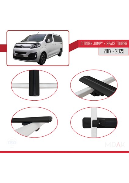 Citroen Jumpy 3 (K0) Space Tourer 2017 ve Sonrası ile Uyumlu Basıc Model Ara Atkı Tavan Barı Siyah 3 Adet fırsatları