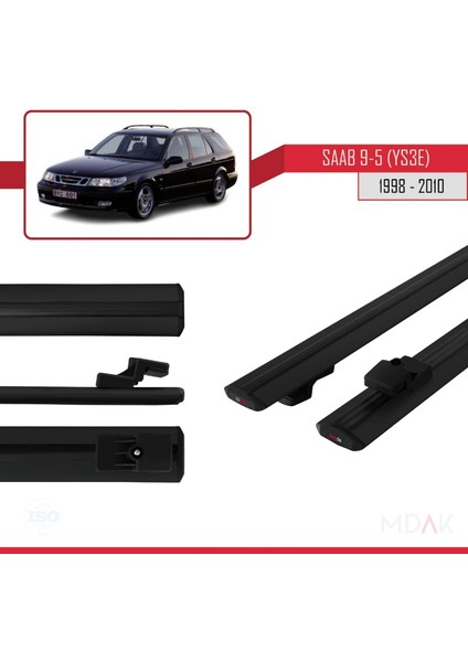 Saab 9-5 (YS3E) Sw 1998-2010 Arası ile Uyumlu Basıc Model Ara Atkı Tavan Barı Siyah 2 Adet modelleri
