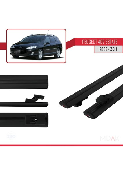 Peugeot 407 Sw 2005-2011 Arası ile Uyumlu Basıc Model Ara Atkı Tavan Barı Siyah 2 Adet modelleri