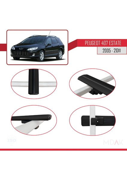 Peugeot 407 Sw 2005-2011 Arası ile Uyumlu Basıc Model Ara Atkı Tavan Barı Siyah 2 Adet fırsatları
