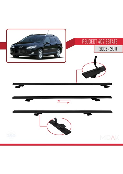 Peugeot 407 Sw 2005-2011 Arası ile Uyumlu Basıc Model Ara Atkı Tavan Barı Siyah 2 Adet indirimleri