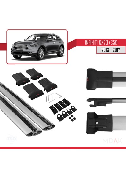 Infiniti QX70 (S51) 2013-2017 Arası ile Uyumlu Fly Model Ara Atkı Tavan Barı Gri 2 Adet indirimleri