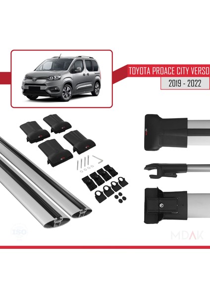 Toyota Proace City Verso 2019-2022 Arası ile Uyumlu Fly Model Ara Atkı Tavan Barı Gri 2 Adet indirimleri