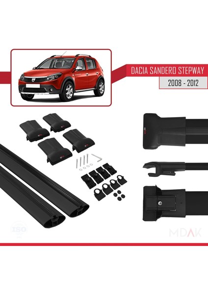 Dacia Sandero Stepway 2008-2012 Arası ile Uyumlu Fly Model Ara Atkı Tavan Barı Siyah 2 Adet indirimleri