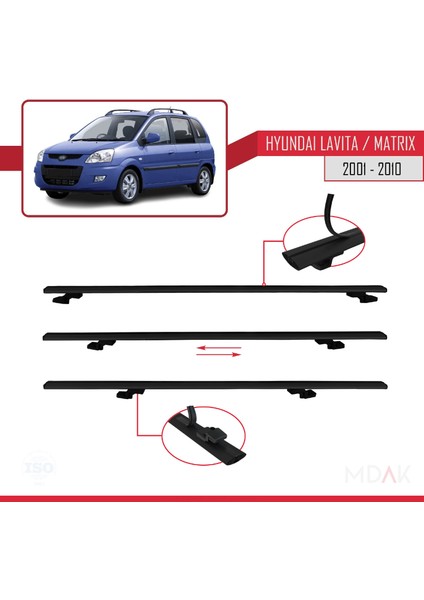 Hyundai Matrix (Fc) 2001-2010 Arası ile Uyumlu Basıc Model Ara Atkı Tavan Barı Siyah 3 Adet indirimleri