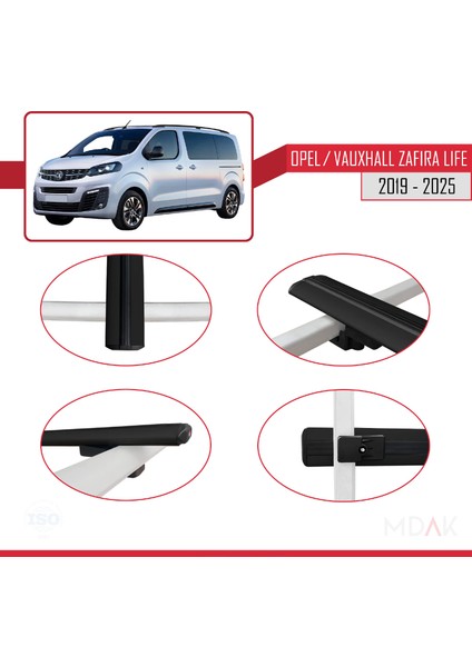 Opel Zafira Life 2019 ve Sonrası ile Uyumlu Basıc Model Ara Atkı Tavan Barı Siyah 2 Adet fırsatları