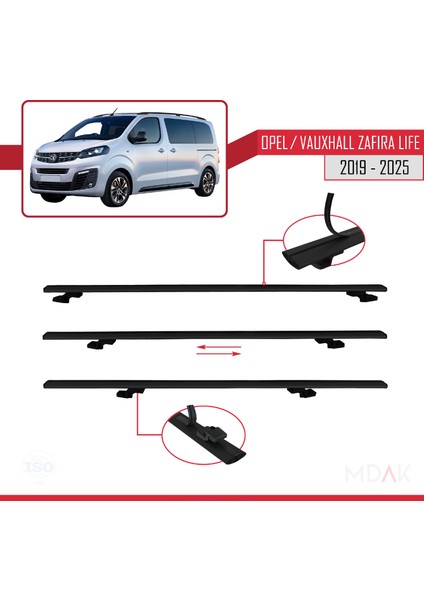 Opel Zafira Life 2019 ve Sonrası ile Uyumlu Basıc Model Ara Atkı Tavan Barı Siyah 2 Adet indirimleri