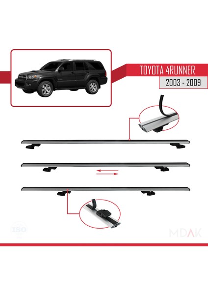 Toyota 4runner 2003-2009 Arası ile Uyumlu Basıc Model Ara Atkı Tavan Barı Gri 3 Adet indirimleri
