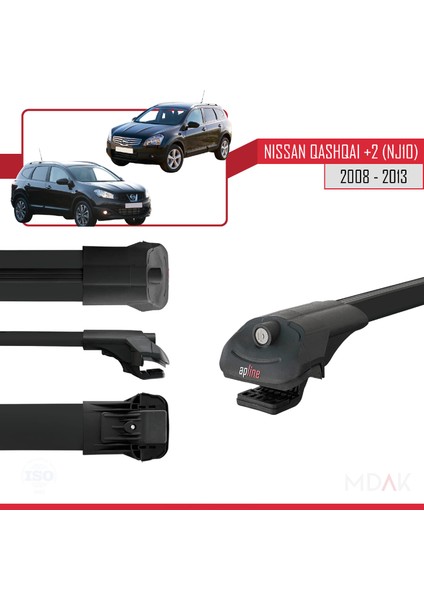 Nissan Qashqai +2 (NJ10) 2008-2013 Arası ile Uyumlu Ace-1 Ara Atkı Tavan Barı Siyah 2 Adet modelleri