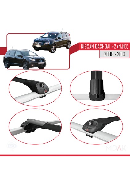 Nissan Qashqai +2 (NJ10) 2008-2013 Arası ile Uyumlu Ace-1 Ara Atkı Tavan Barı Siyah 2 Adet fırsatları