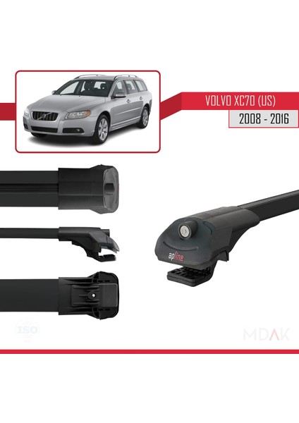 Volvo XC70 Iı (P24) 2008-2016 Arası ile Uyumlu Ace-1 Ara Atkı Tavan Barı Siyah 3 Adet