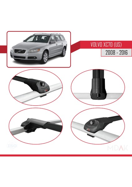 Volvo XC70 Iı (P24) 2008-2016 Arası ile Uyumlu Ace-1 Ara Atkı Tavan Barı Siyah 3 Adet