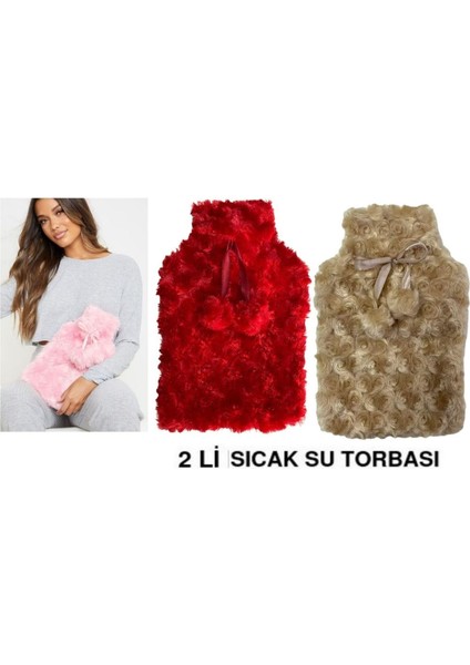 Sıcak Su Torbası 2 Adet Ponponlu Termofor 26x17x2 cm 1 Litre