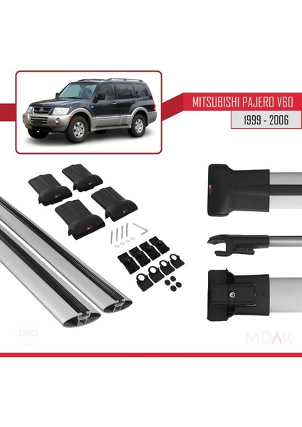 Mitsubishi Pajero (V60) 5 Kapı 1999-2006 Arası ile Uyumlu Fly Model Ara Atkı Tavan Barı Gri 2 Adet indirimleri