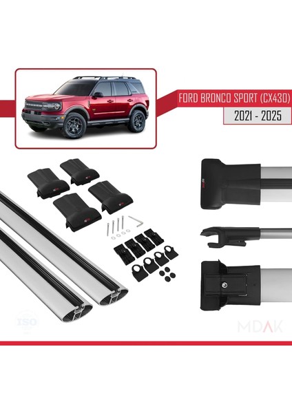 Ford Bronco Sport (CX430) 2021 ve Sonrası ile Uyumlu Fly Model Ara Atkı Tavan Barı Gri 2 Adet indirimleri