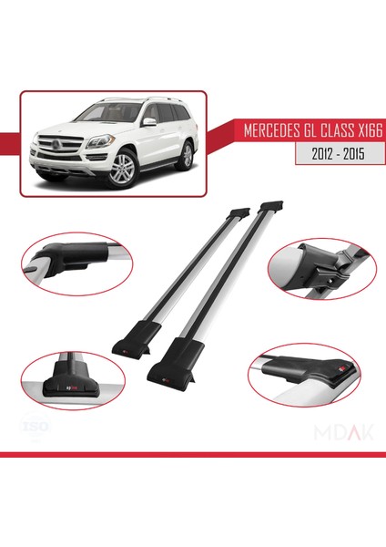 Mercedes Gl Class 2 (X166) Pre-Facelift 2013-2015 Arası ile Uyumlu Fly Model Ara Atkı Tavan Barı Gri 2 Adet modelleri