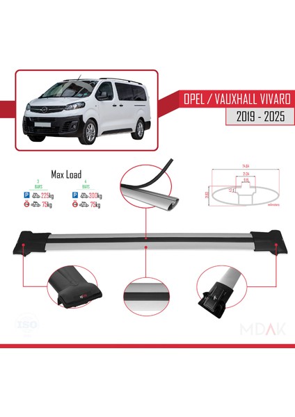 Opel Vivaro C 2019 ve Sonrası ile Uyumlu Fly Model Ara Atkı Tavan Barı Gri 3 Adet modelleri