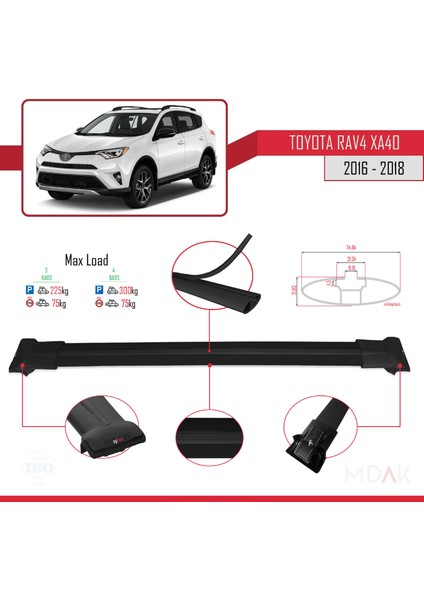 Toyota Rav4 Iv (XA40) Post-Facelift 2016-2018 Arası ile Uyumlu Fly Model Ara Atkı Tavan Barı Siyah 3 Adet modelleri