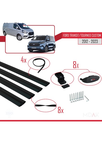Ford Transit/tourneo Custom 2012-2023 Arası ile Uyumlu Basıc Model Ara Atkı Tavan Barı Siyah 4 Adet indirimleri