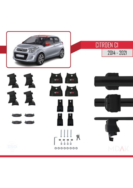 Citroen C1 (AB40) 2014-2021 Arası ile Uyumlu Ace-4 Ara Atkı Tavan Barı Siyah 2 Adet indirimleri