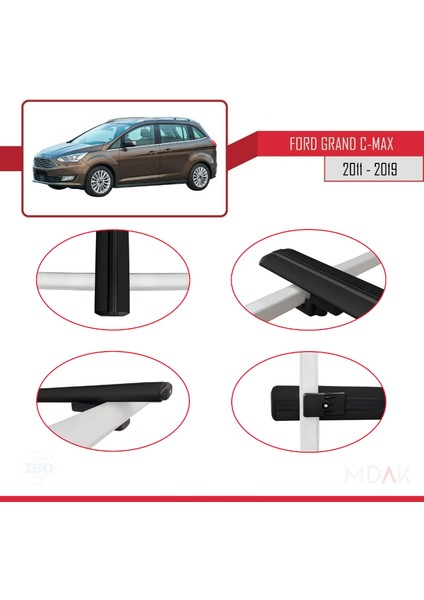 Ford Grand C-Max (C344) 2011-2019 Arası ile Uyumlu Basıc Model Ara Atkı Tavan Barı Siyah 2 Adet fırsatları