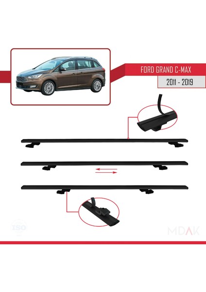 Ford Grand C-Max (C344) 2011-2019 Arası ile Uyumlu Basıc Model Ara Atkı Tavan Barı Siyah 2 Adet indirimleri
