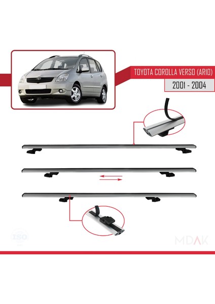 Toyota Corolla Verso (E120) 2001-2004 Arası ile Uyumlu Basıc Model Ara Atkı Tavan Barı Gri 2 Adet indirimleri