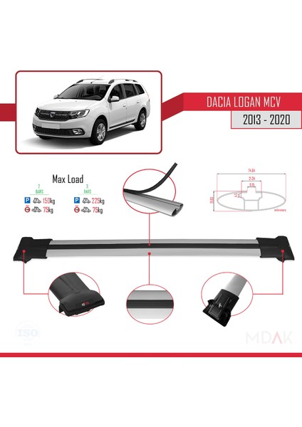 Dacia Logan 2 Mcv (K52) 2013-2020 Arası ile Uyumlu Fly Model Ara Atkı Tavan Barı Gri 2 Adet fırsatları
