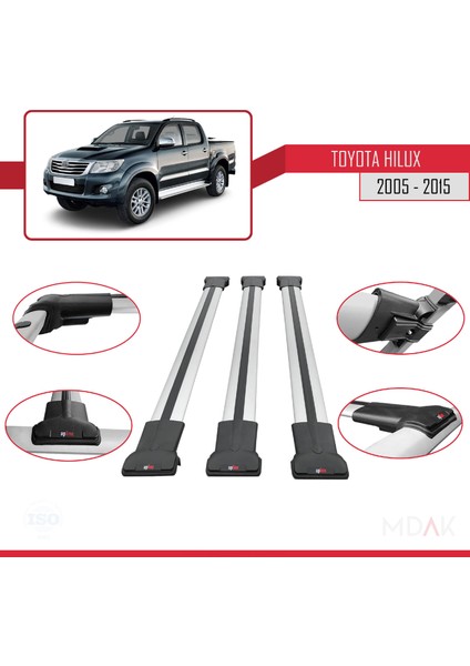 Toyota Hilux 7 (AN30) 2005-2015 Arası ile Uyumlu Fly Model Ara Atkı Tavan Barı Gri 3 Adet fırsatları