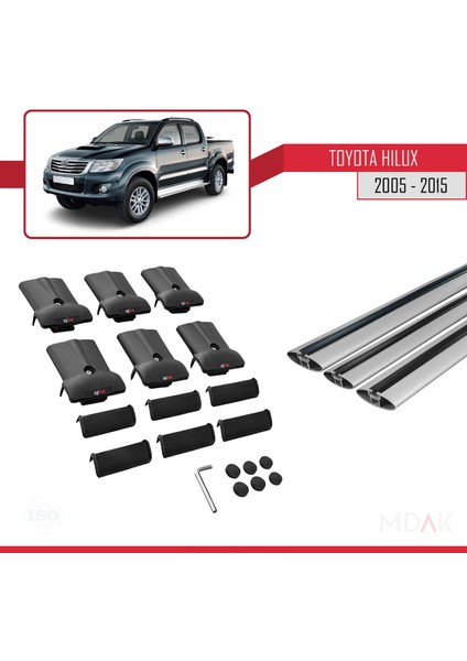 Toyota Hilux 7 (AN30) 2005-2015 Arası ile Uyumlu Fly Model Ara Atkı Tavan Barı Gri 3 Adet indirimleri