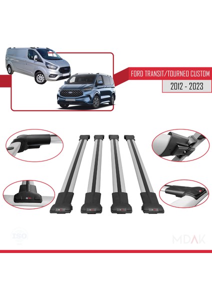 Ford Transit/tourneo Custom 2012-2023 Arası ile Uyumlu Fly Model Ara Atkı Tavan Barı Gri 4 Adet fırsatları