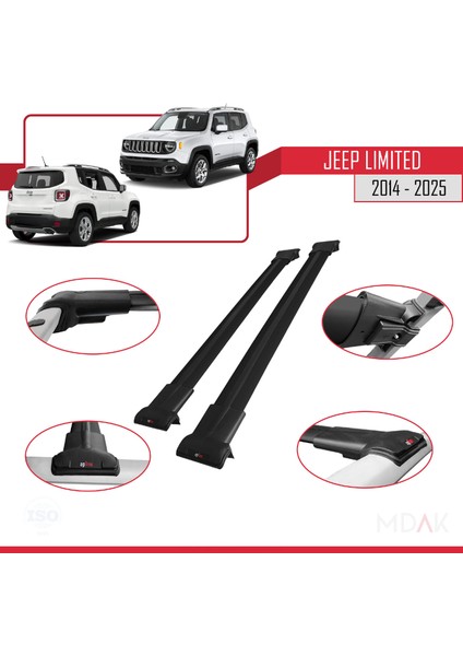 Jeep Limited 2014 ve Sonrası ile Uyumlu Fly Model Ara Atkı Tavan Barı Siyah 2 Adet modelleri