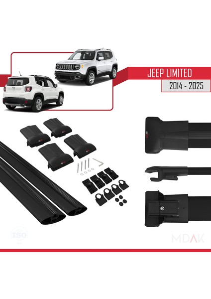 Jeep Limited 2014 ve Sonrası ile Uyumlu Fly Model Ara Atkı Tavan Barı Siyah 2 Adet indirimleri